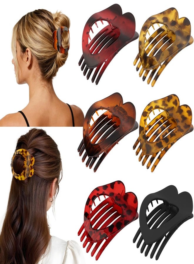 Cubaco 6 PCS Flat Hair Clips for Women, Large French Flat Claw Clips Heart Hair Clips for Thick Thin Hair, Strong Hold Non Slip Leopard Print Hair Accessories for Women Girls Christmas Gifts, Tortoise - Image 1